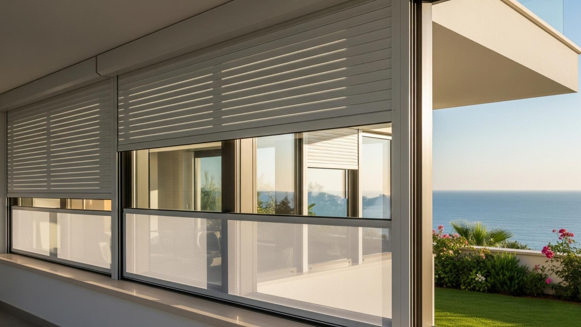 Hep panjur hem de sinekliğin cama monte edilmiş olduğu bir görsel
